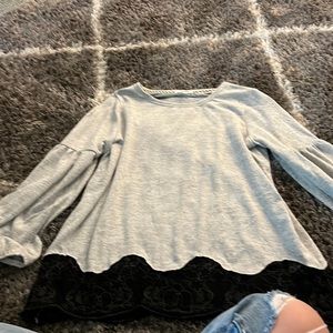 wore once it’s a really soft grey long sleeve with black lace on the bottom